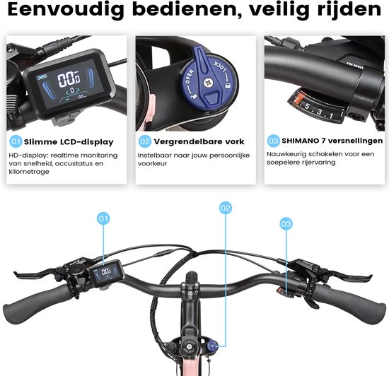 Maxtron Urban8 Elektrische stadsfiets - 28 inch - Ananda M60 middenmotor - 70 Nm hoog koppel - 460,8 Wh accu - 70 km actieradius - hydraulische schijfremmen - koppelsensor - Shimano versnellingen - roze van Maxtron — afbeelding 4