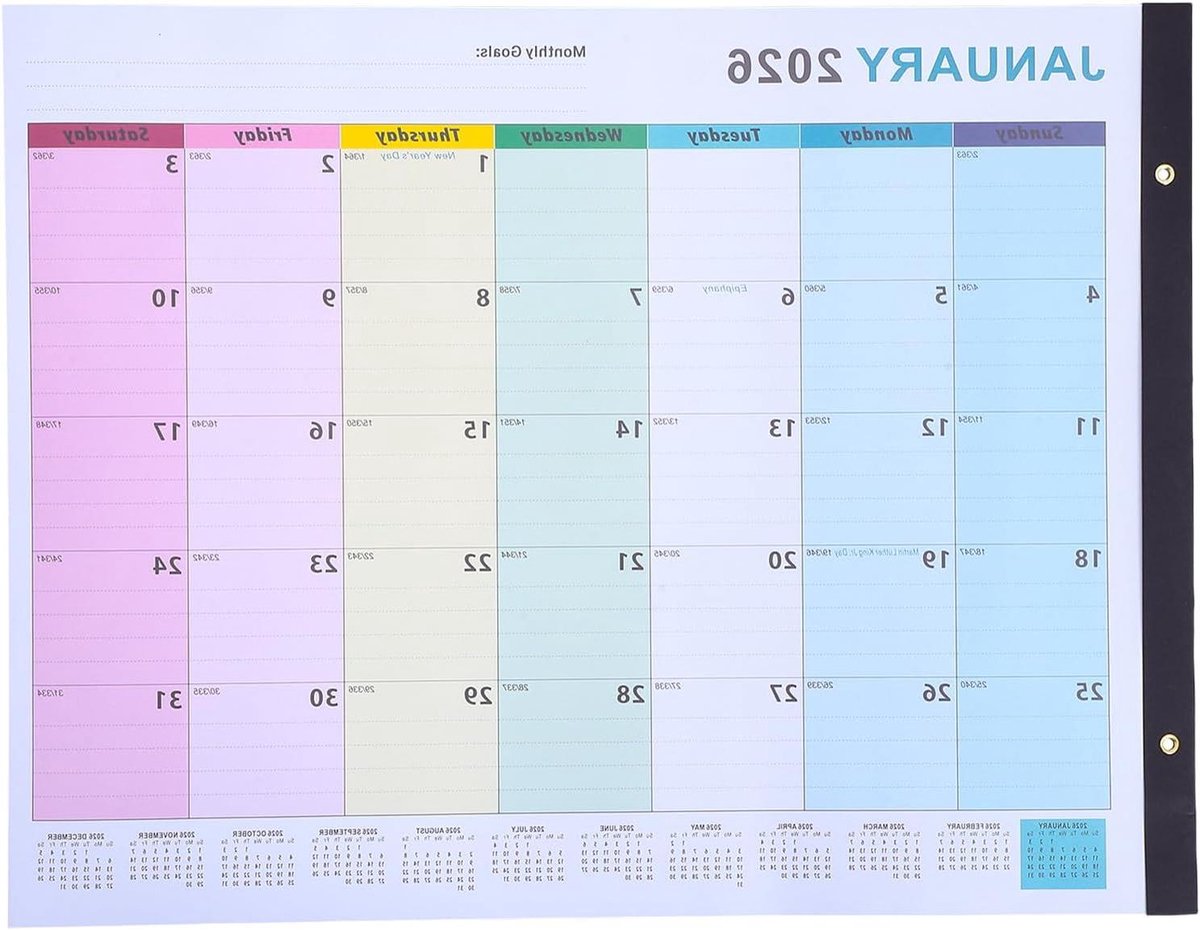 Grote Wandkalender - Jaarplanner Hangkalender - Jaarplanning Organiseren - Extra Groot Formaat - 56x43.5 cm - Multicolor