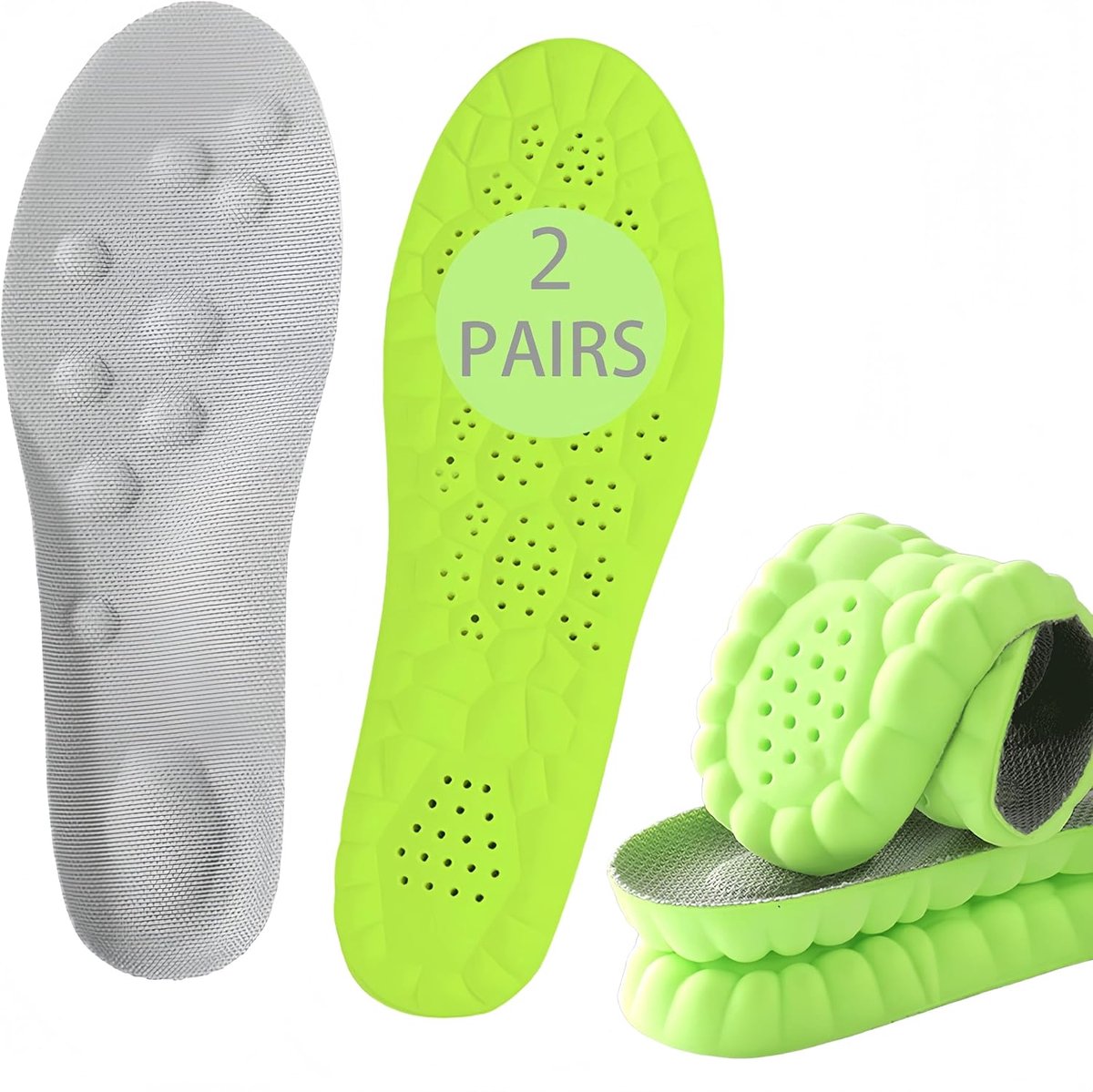 2 paar inlegzolen voor heren, dames, voetbal, sport, voorkomt pijn met inlegzolen voor fasciitis plantaris, heren, dames, werkschoenen en schoenen voor dagelijks gebruik (2 - groen, maat 39-40)