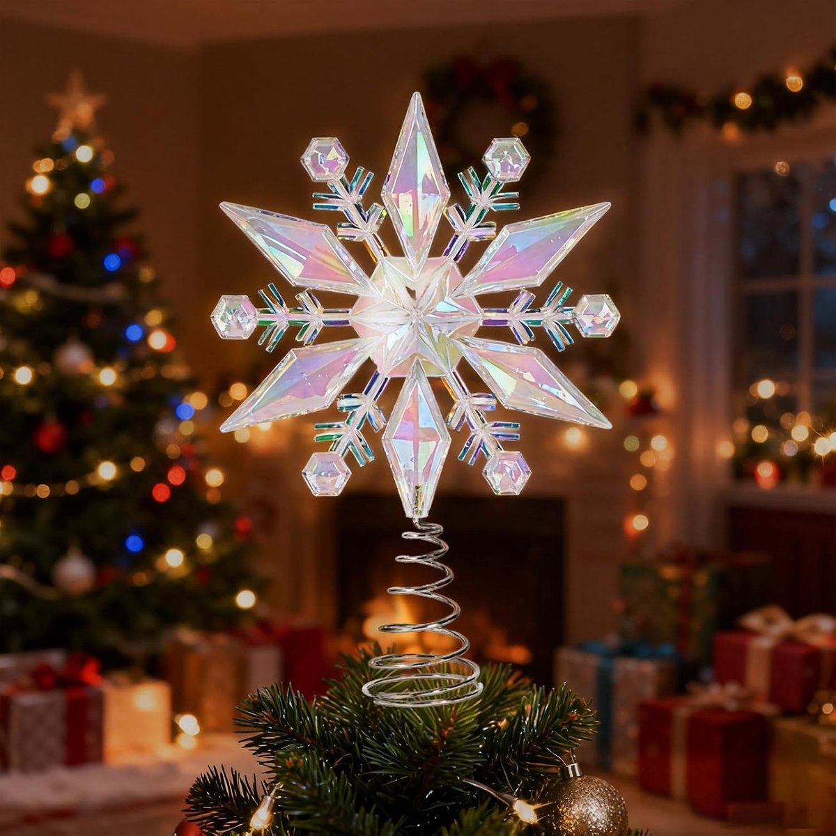 Kerstboompiek sneeuwvlok, 20 cm sneeuwvlok kerstboompiek ster, klein, wit