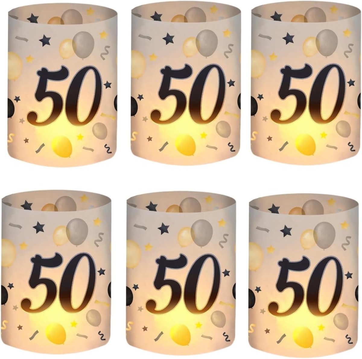 6 tafelkaarsenhouders voor verjaardagen, decoratie voor volwassenen en studenten, Happy Birthday cadeau man vrouw, geschikt voor theelichtjes of kleine kaarsen