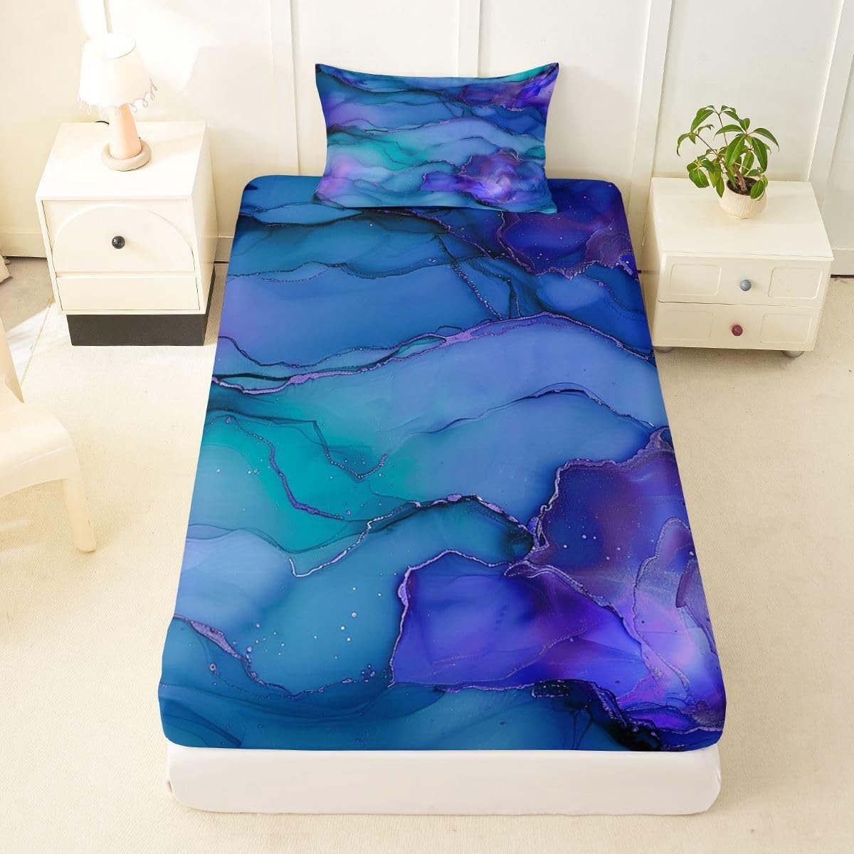Omgoods - Retro Marble Dekbedovertrekset S-formaat - 1 Kussensloop, Blauw