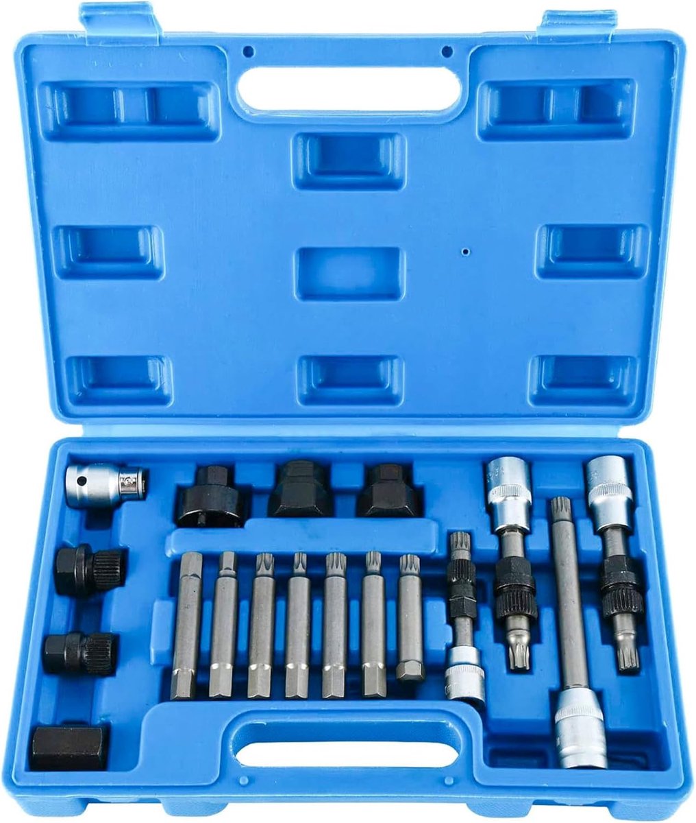 18-delig dynamo vrijloop gereedschapsset, 1/2" aandrijving dynamo gereedschapsset, universele generator vrijloop gereedschap vrijloop dopsleutel met 33 tanden voor VW Ford Audi Fiat