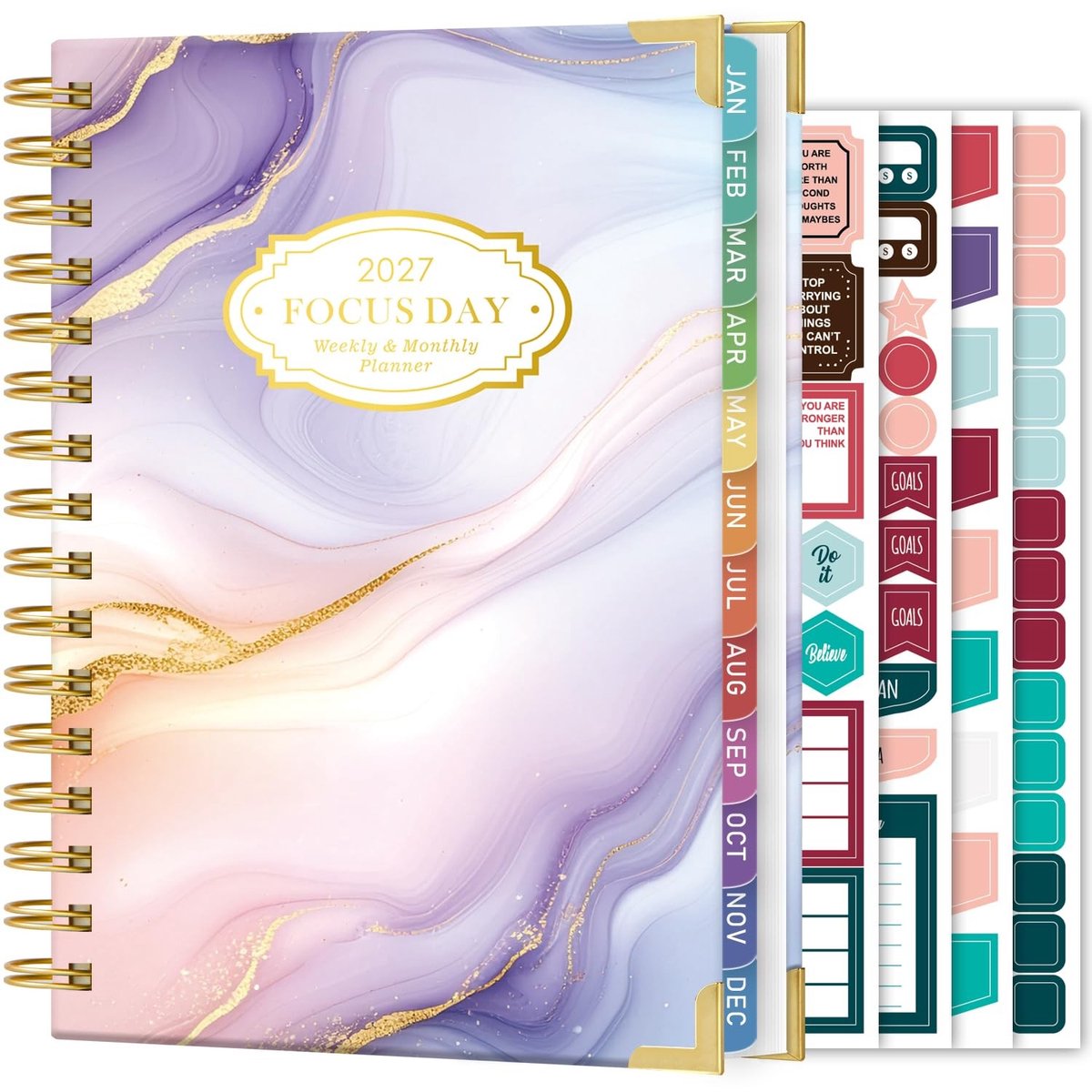Omgoods - 2027 Dagboek A5 - Wekelijkse planner met stickers en binnenzak