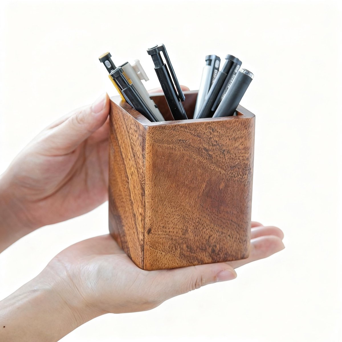 Omgoods - Houten Pennenhouder - Desk Organizer van Massief Walnoot - 10x8x8cm