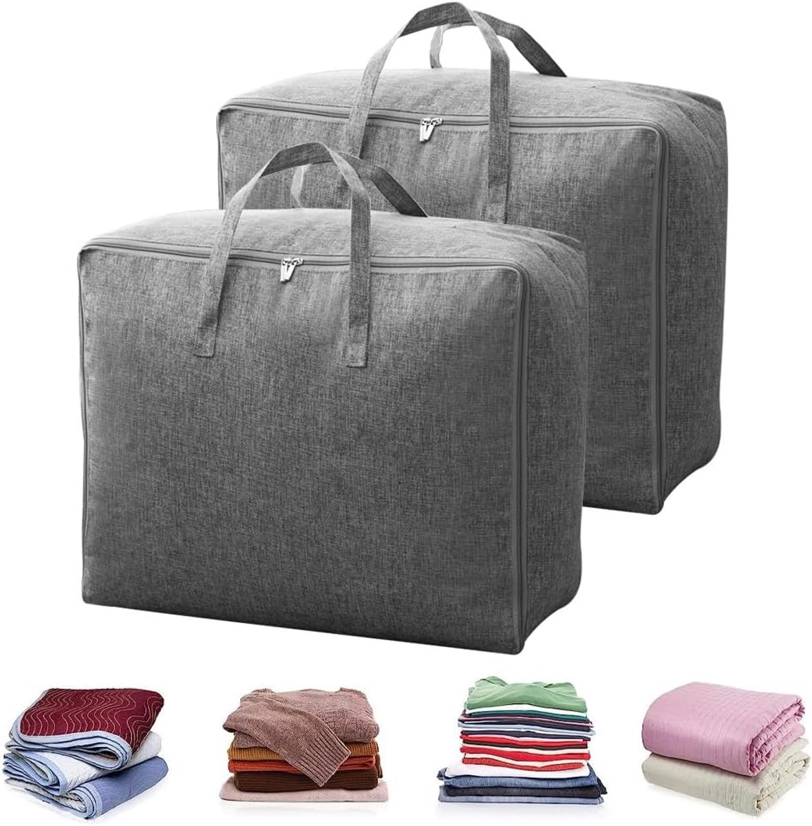 2-delige set bedlinnen tas Aufbewahrung bedlinnen tas Onderweg met ritssluiting Bed opbergtas ca. 60x50x28cm Grote bedlinnen tassen zak voor bedlinnen, dekbedden, kussens