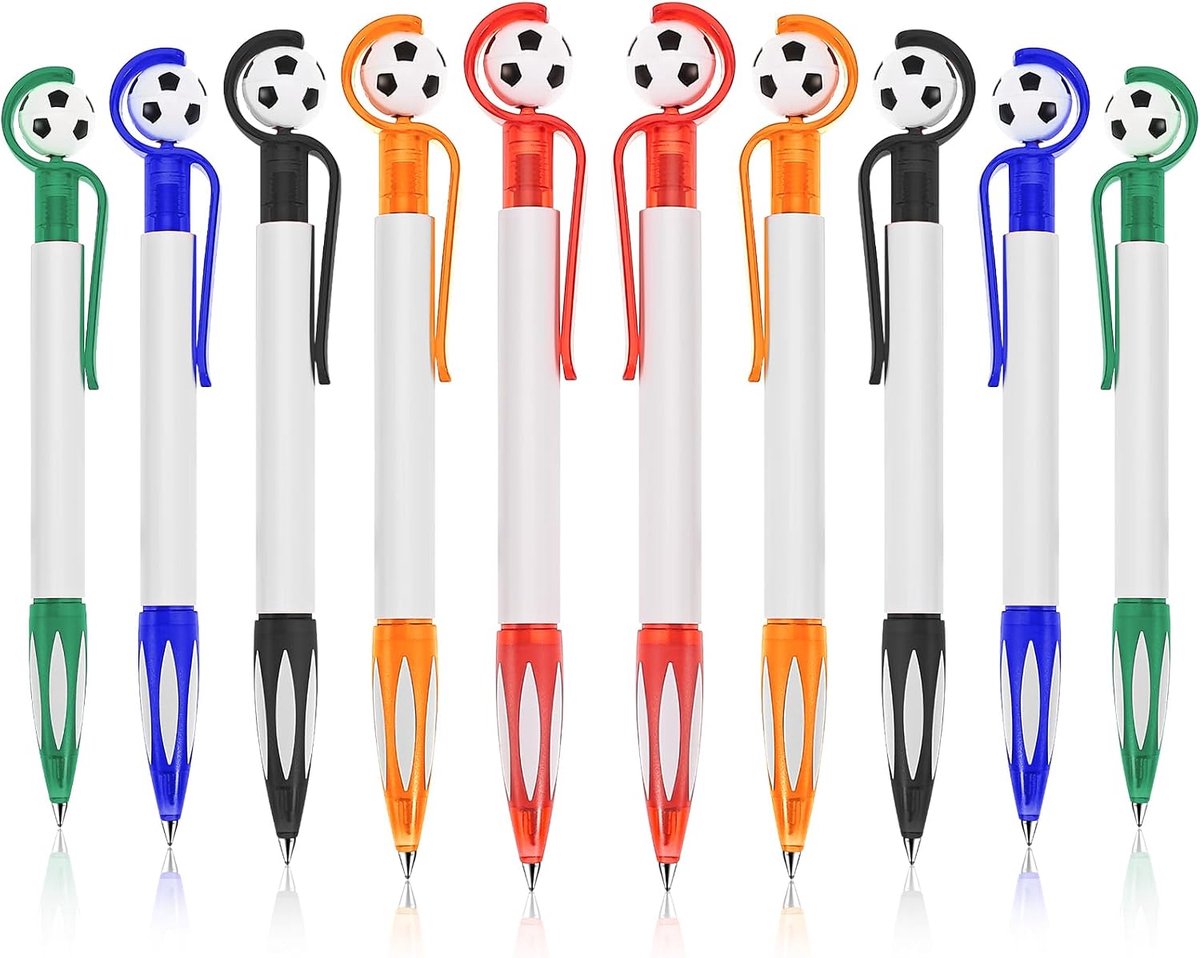 Balpennen, 10 stuks intrekbare voetbal rollerball pennen 1,0 mm medium punt schrijfpennen zachte grip veelkleurige pennen voor student school feest gunst