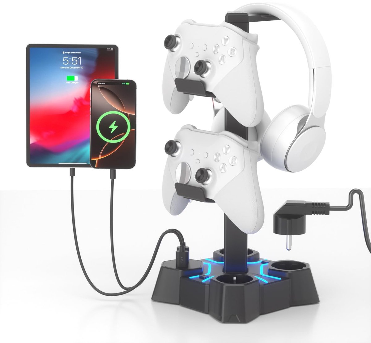 Omgoods - Headphone Stand met USB Oplader - Desk Accessoire Zwart
