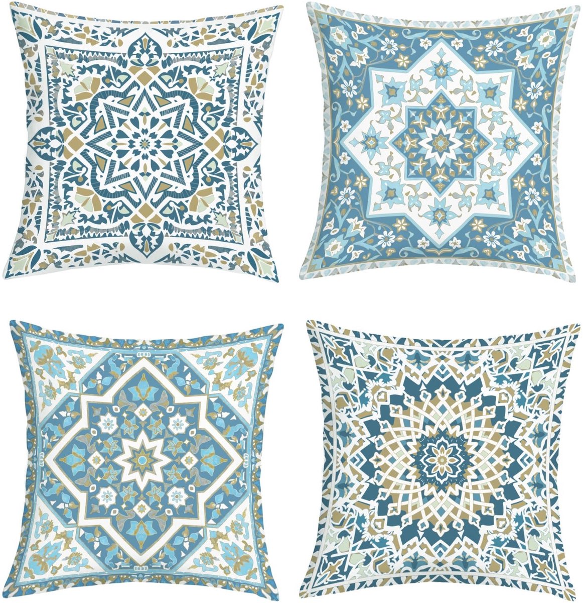 Omgoods - Set van 4 Bohemian Bloemen Kussenhoezen - 40x40 cm Retro Design