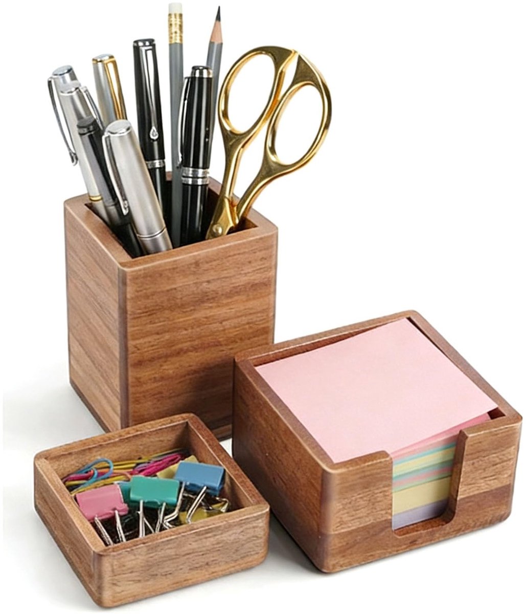 Omgoods - 3-in-1 Bureau Organizer Set - Pennenhouder, Notitiebox en Paperclipdispenser