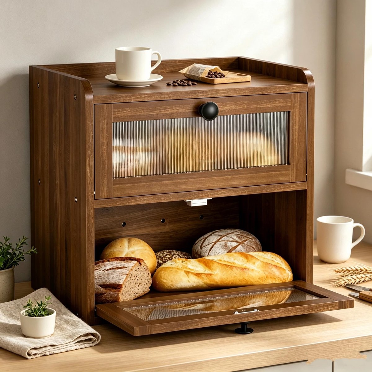 Omgoods - Houten Lunchbox met 2 Niveaus - Ideaal voor Brood en Fruit
