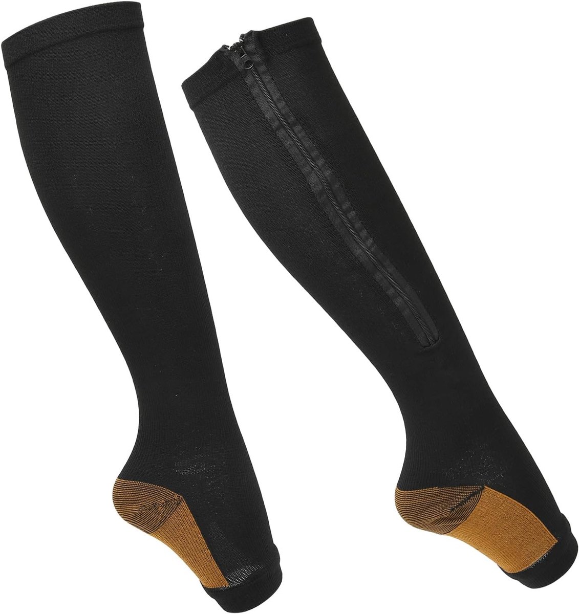 Sokken van zacht nylon, wasbaar, herbruikbaar, open teen, vormende sokken voor dames, compressiekousen met ritssluiting en hoge kuitbelasting