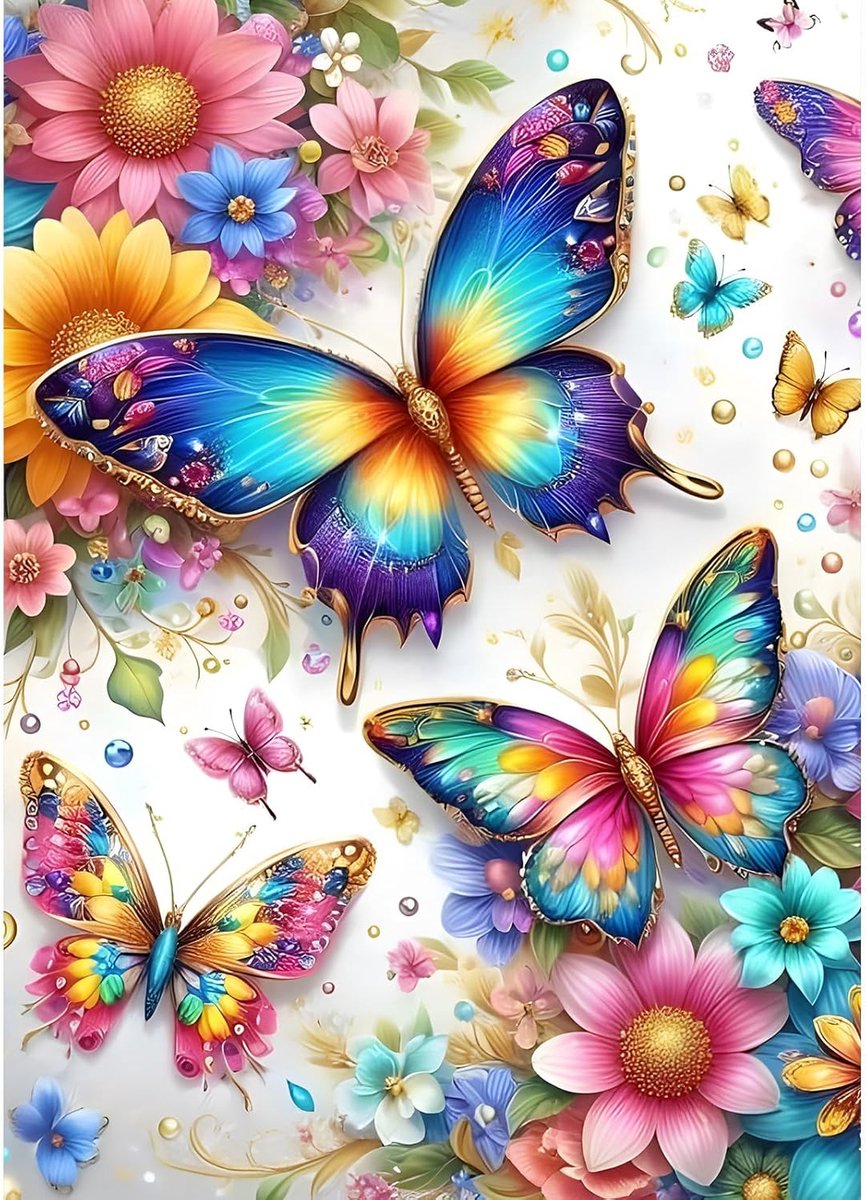 Kleurrijke vlinder diamant schilderij kits voor beginners en volwassenen, 5D DIY bloemen diamant kunst kits, ronde volledige boor vlinders edelsteen kunst ambachten, doe-het-zelf schilderen op