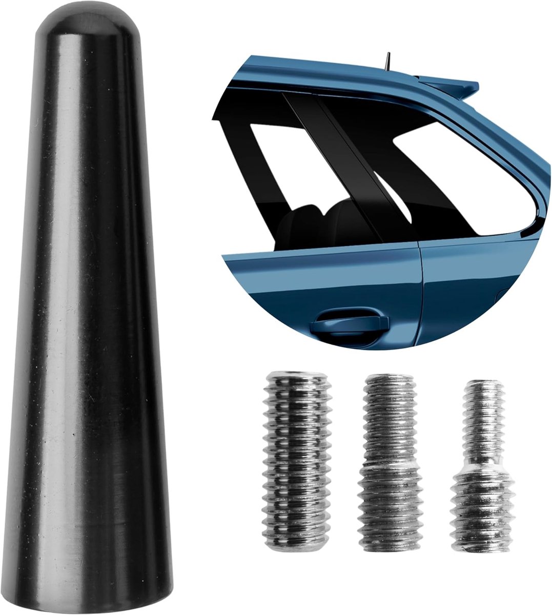 5 cm lang, voor storingsvrije AM-, FM- 87,5-108 MHZ-, DAB-, DAB+-ontvangst, in zwart, opschroefbaar met universele adapter M4 M5 M6, korte sprietantenne