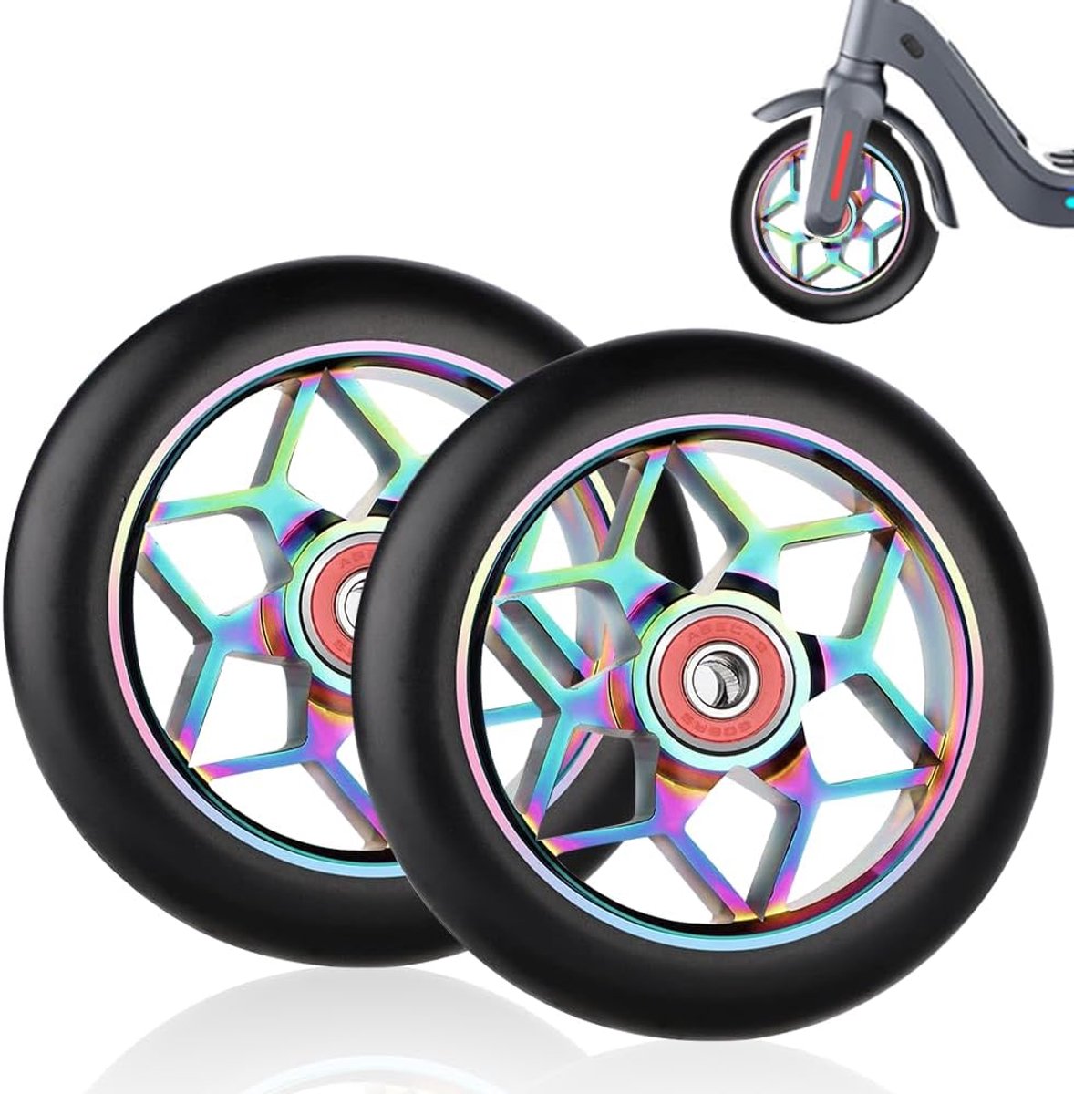 2 stuks 110 mm stuntstepbanden, stuntstepwielen met ABEC, 9 kogellagers, reservewielen voor Scoot-e-r 88A, aluminium, antislip, schokdempend en stil, geschikt voor alle scooters