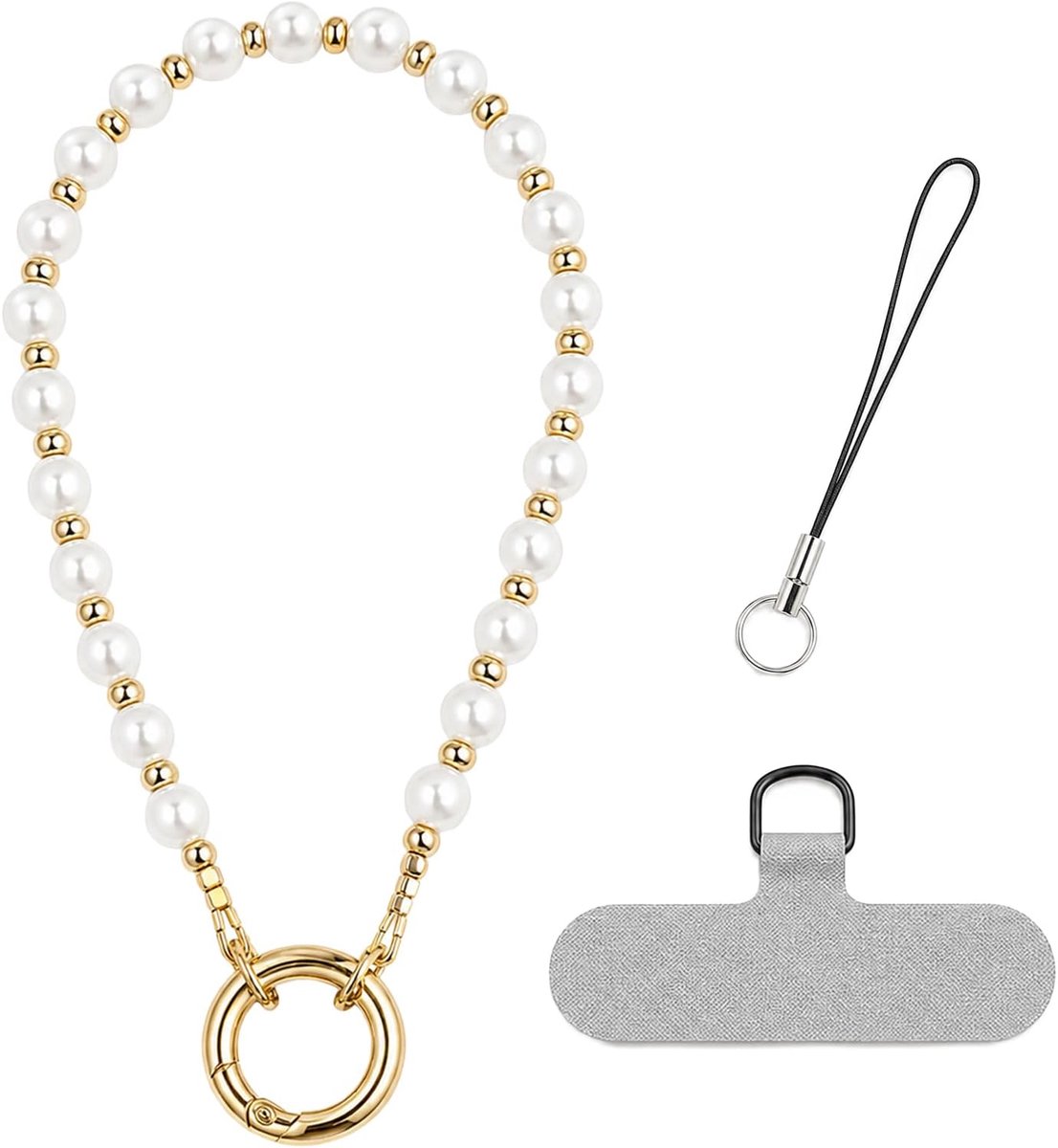Telefoon Charm Kralen Strap, Mobiele Telefoon Charm String Y2K Esthetische Girly Stijl Vaste Kralen Parel Lanyard met Tether Tab Premium Metalen Gesp voor Case Camera Tassen Sleutelhangers
