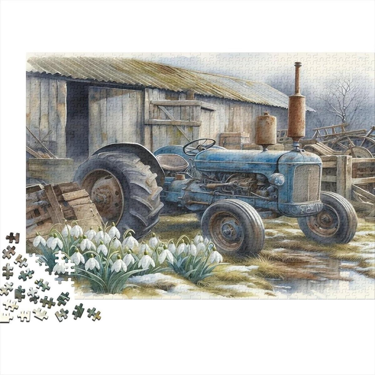 Landbouwpuzzel 1000 Stukjes - Volwassen Puzzel - Familie Ontspanning - Oude Tractor Schuur - 38x26cm - Stijl 1
