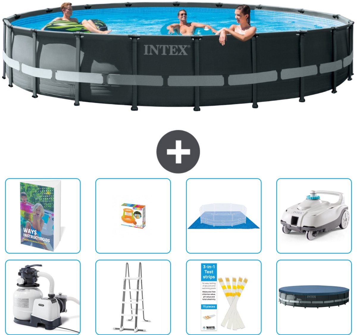 Intex Rond Ultra XTR Frame Zwembad - 610 x 122 cm - Inclusief Pomp - Ladder - Grondzeil - Afdekzeil - Speelgoed - Stofzuiger - 9-delig