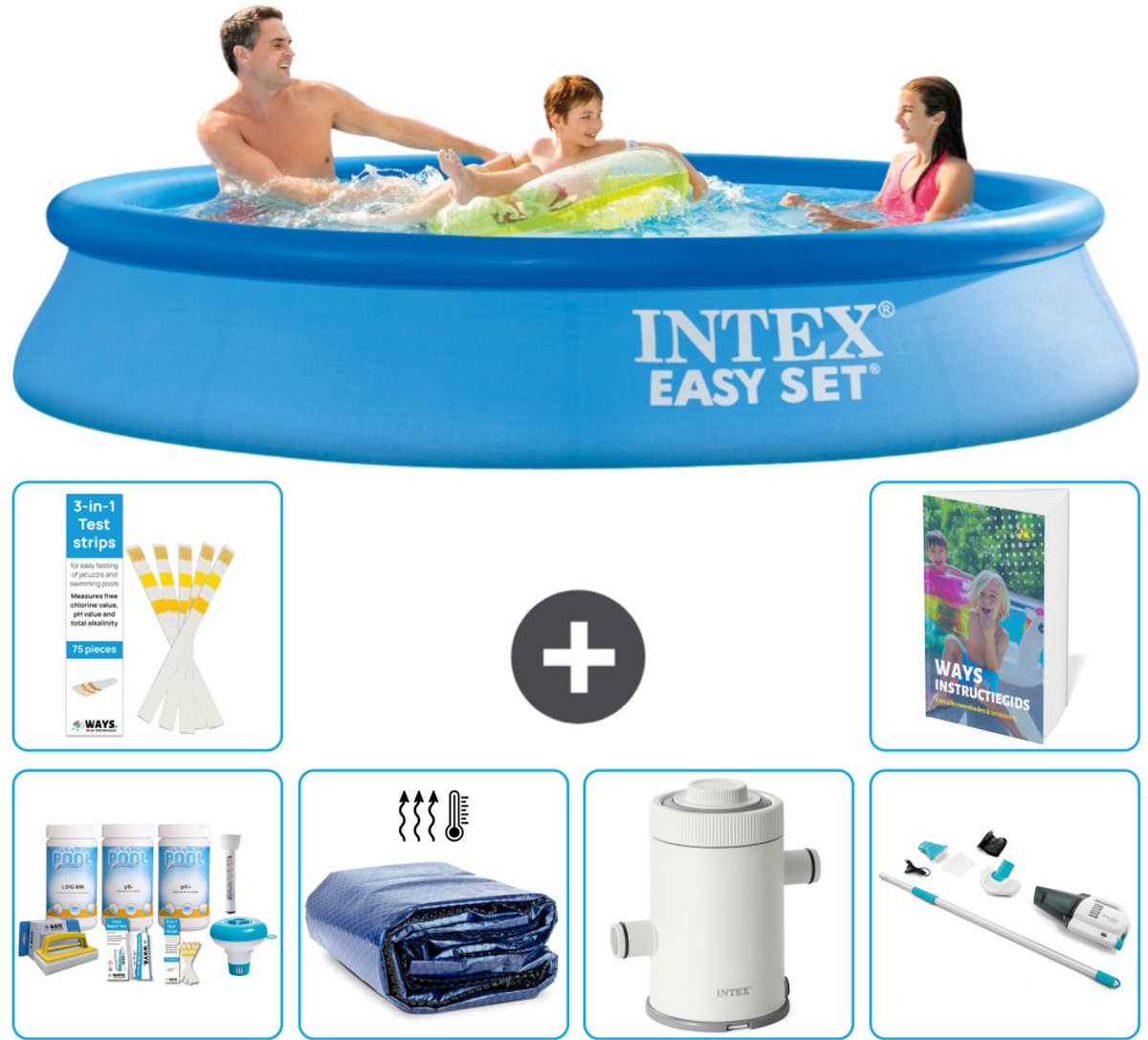 Intex Rond Opblaasbaar Easy Set Zwembad - 305 x 61 cm - Blauw - Inclusief Onderhoudspakket - Solarzeil - Zwembadfilterpomp - Stofzuiger - 7-delig