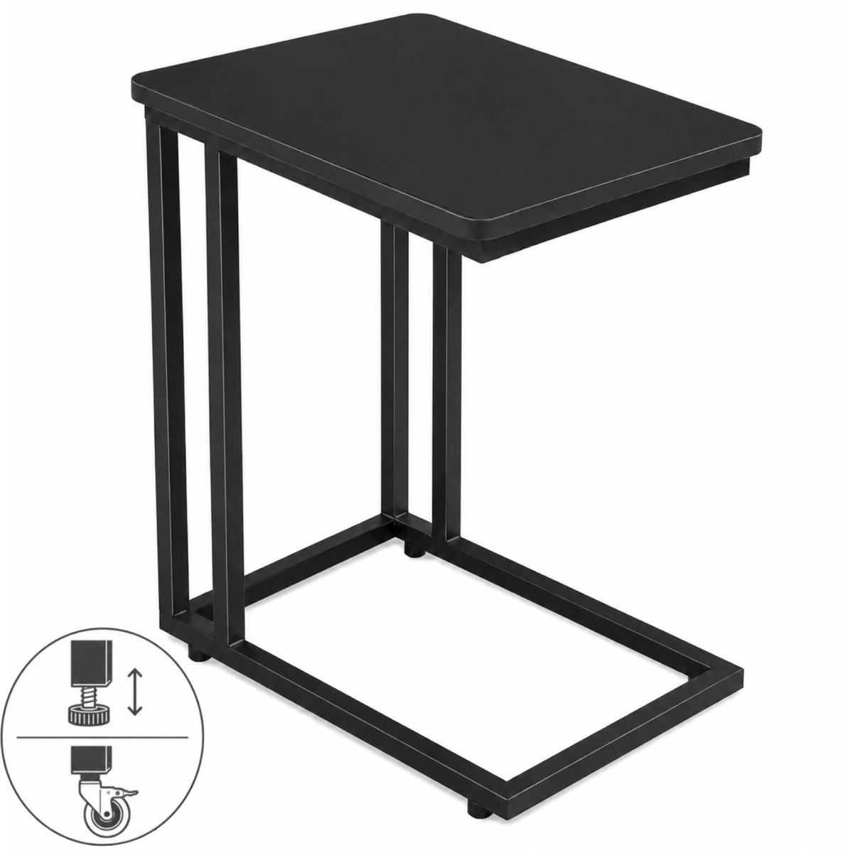 Begryf - Bijzettafel - Zwart - MDF en metaal - Verrijdbare tafel - 50 x 35 x 54 cm