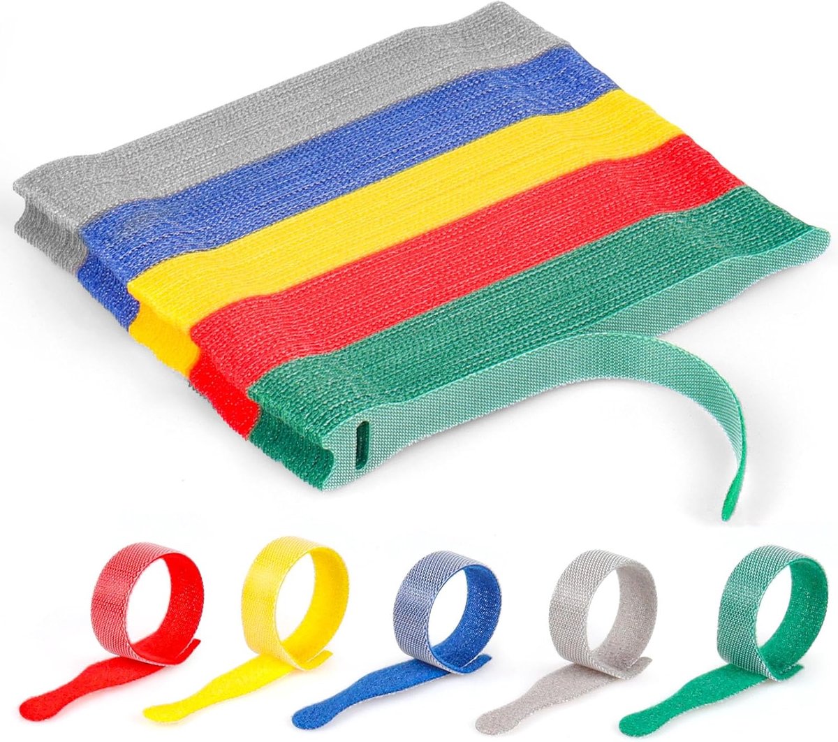 SnelShoppen - Kabelbinders 100 Stuks, 15 cm x 1,2 cm Brede Herbruikbare Kabelbinders in 5 Kleuren, Ideaal voor Thuis, Kantoor en Tuin