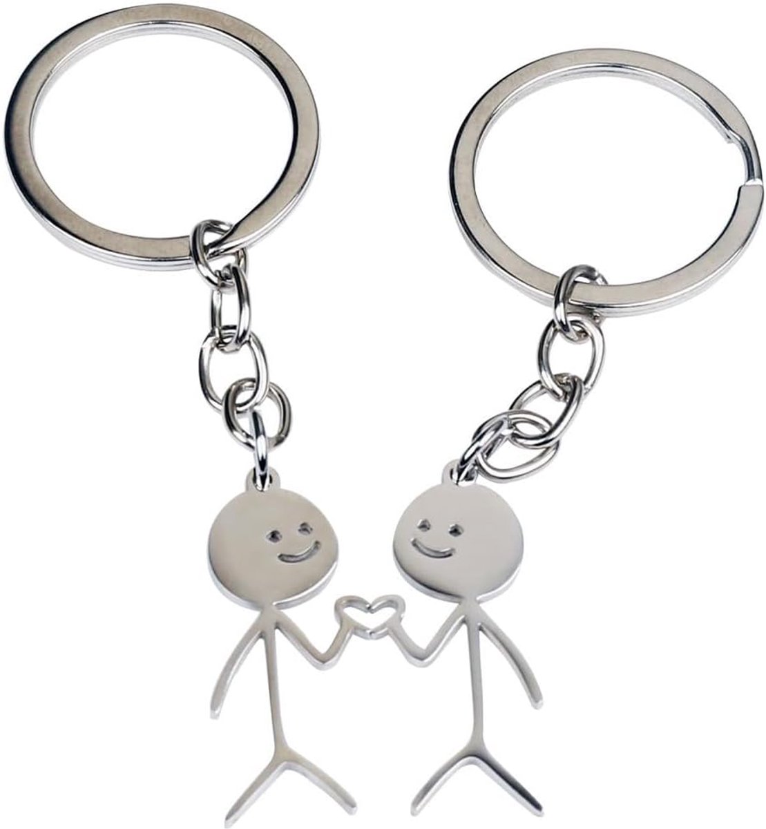 2 sleutelhangers met glimlachend figuur, ideaal voor koppels, hart