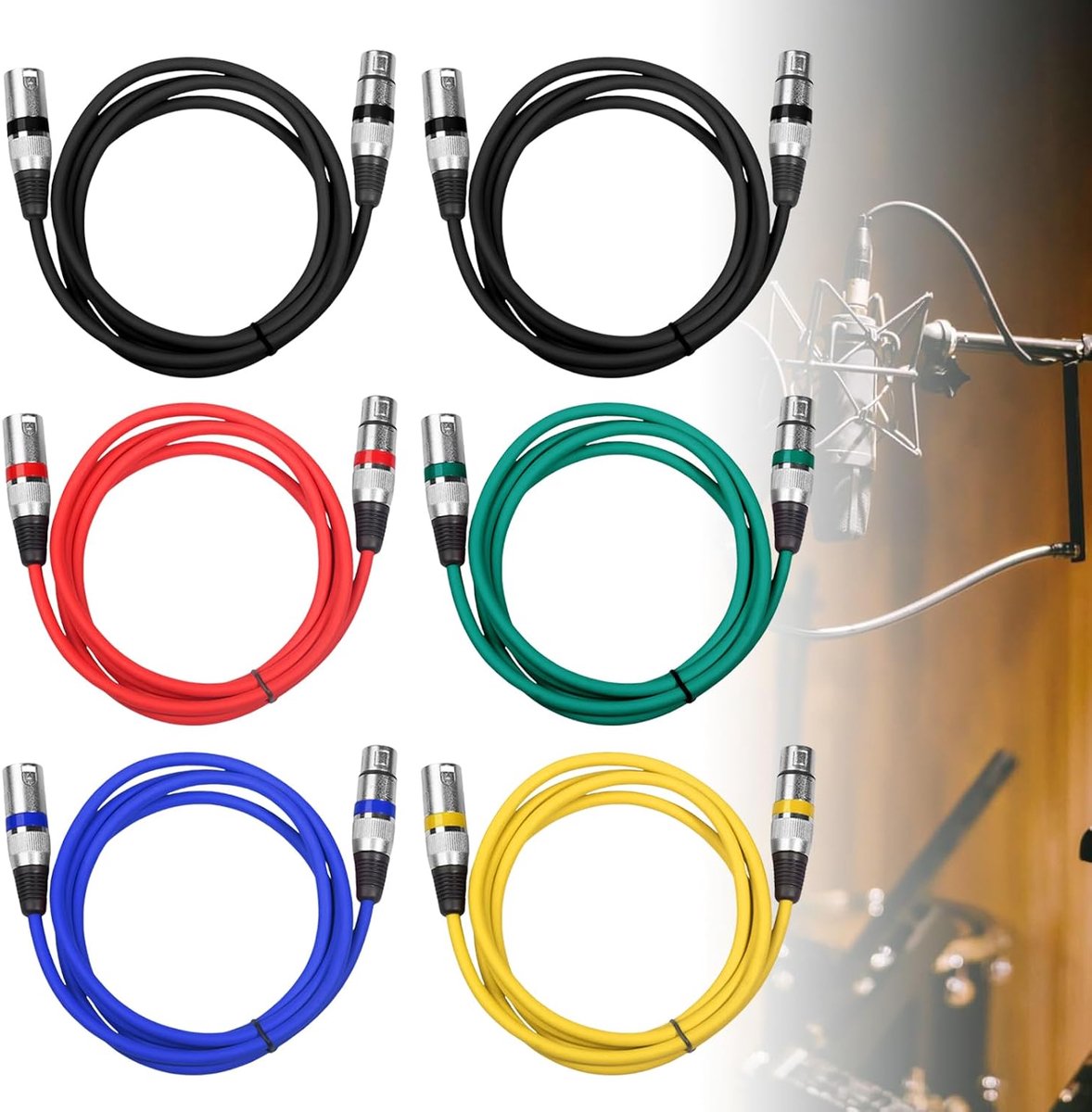 XLR-Microfoonkabel - 6 Stuks DMX-Kabel, 3-Polige Adapter, Symmetrische Audio-Verlengkabel Voor Studio-Recorder, Microfoon, Mixer