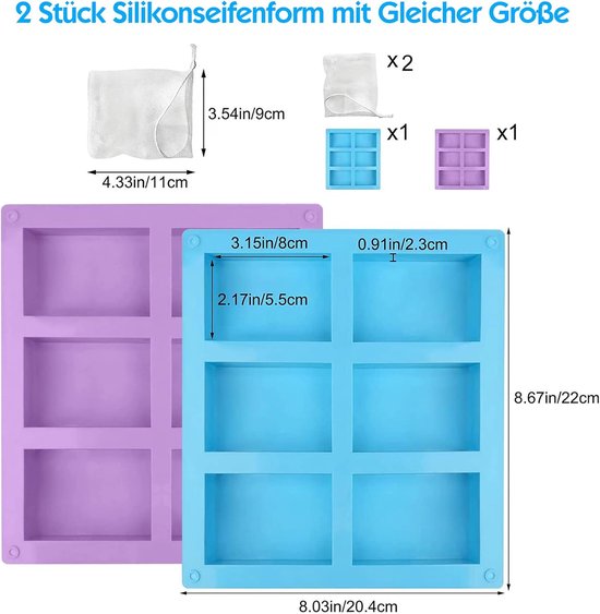 2 Stuks Siliconen Zeepvormen, Rechthoekig, 6-Cavity, Handgemaakt — afbeelding 2