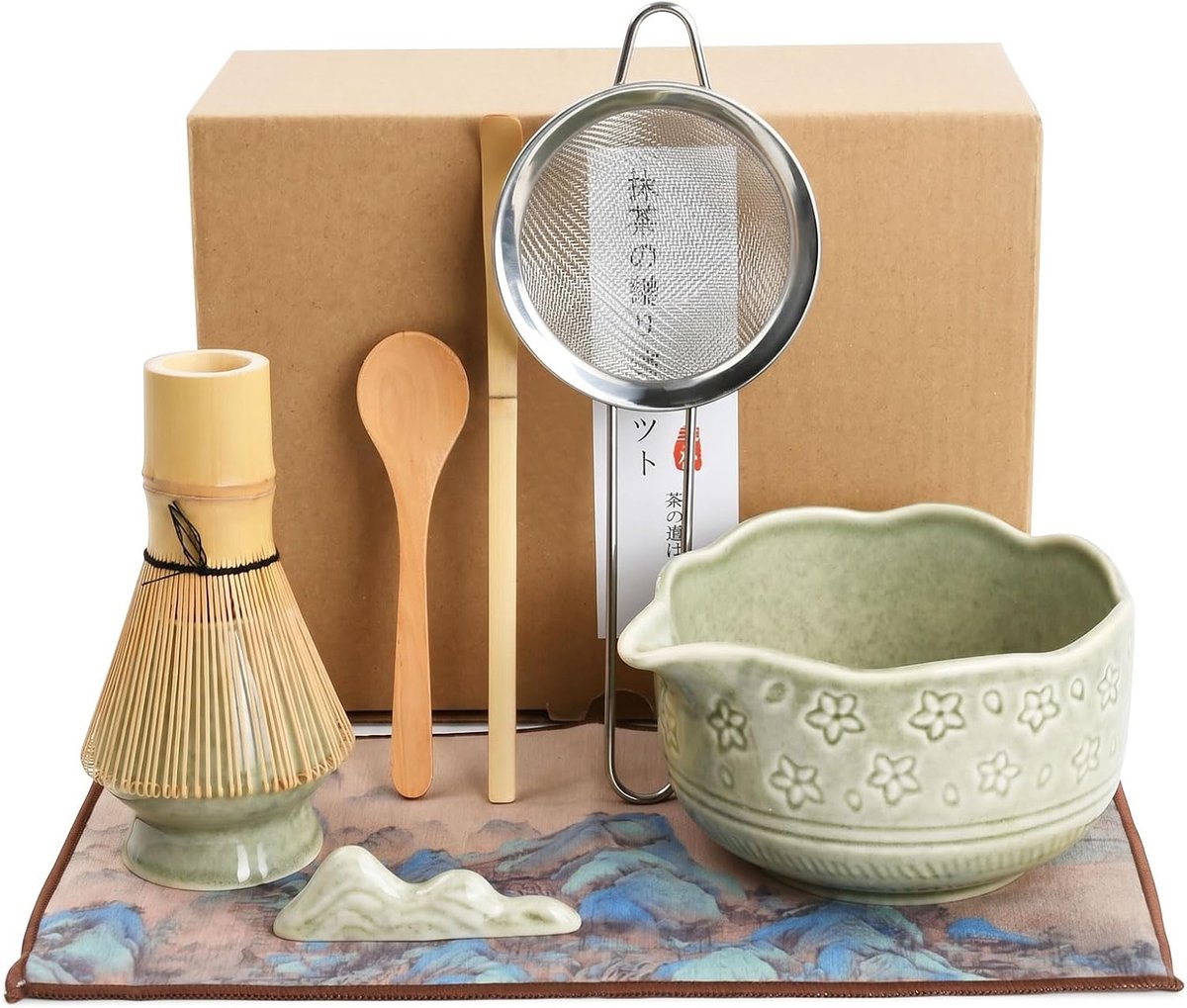 Japanse thee-ceremonieset met kom van 550 ml, garde, chasenhouder