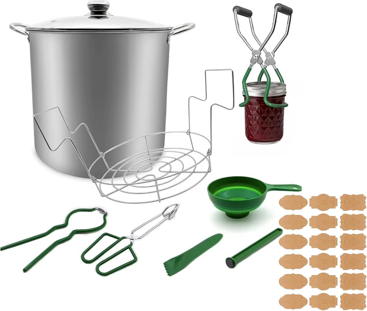 21,5Qt Rvs Weckpan met Rek en Deksel Complete Weckset met Accessoires