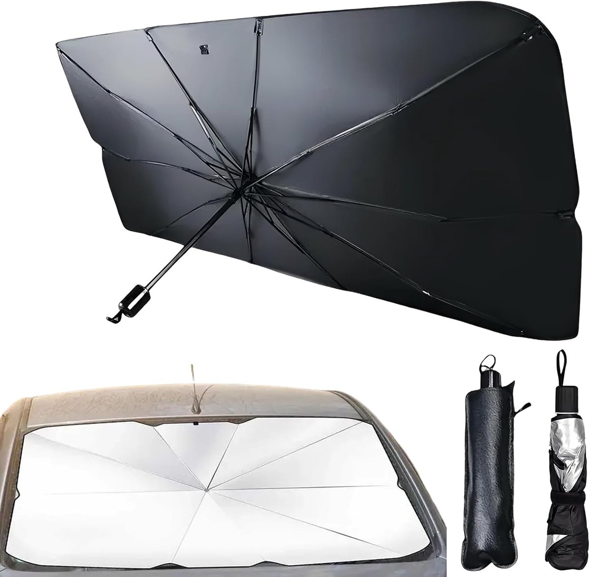 Zonnescherm auto voorruit binnen, zonnescherm auto, voorruit zonwering, geschikt voor de meeste modellen (79 cm x 145 cm)