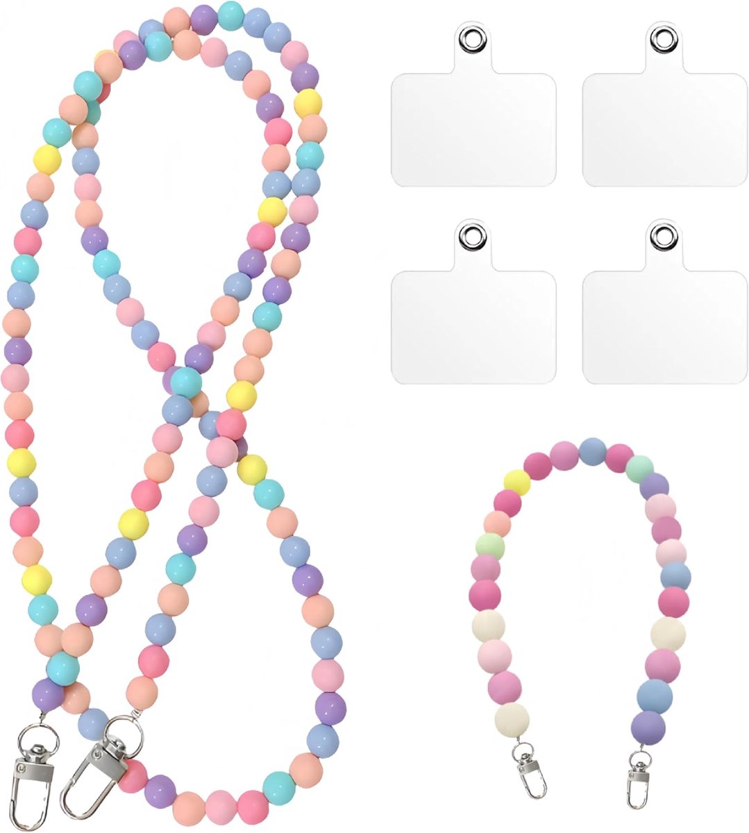 2 stuks telefoonketting met parels, meerkleurige parels