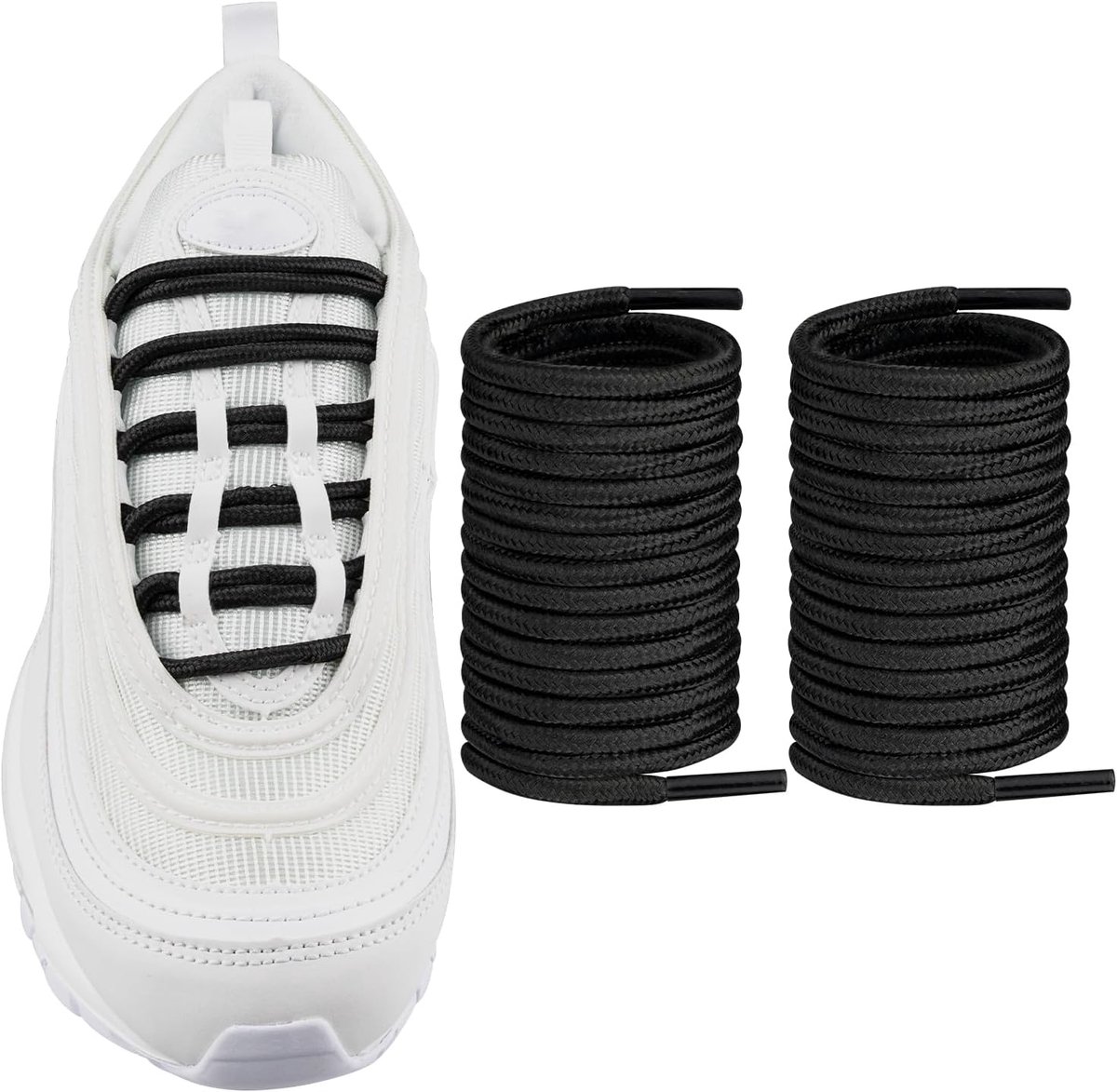 Veters voor Nike Air Max 97/95/720 Sneakers, 4MM Ronde Vervangende Laces Schoenveters Shoelaces (Zwart, 63 inch)