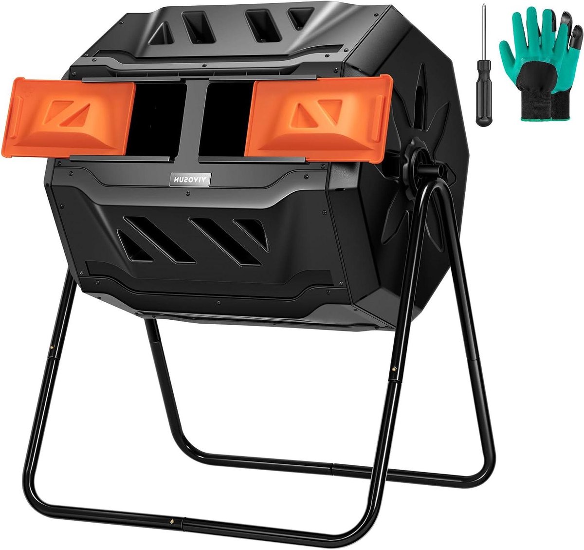 Draaibare Composter - Compostbak Tuin - Afval Verwerken - Dubbele Kamer Ontwerp - 43 Gallon - Oranje