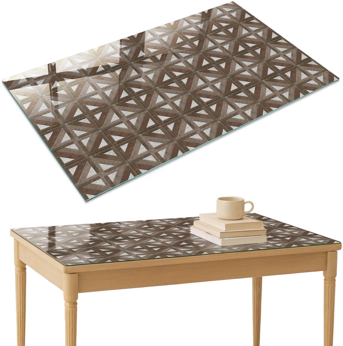 ArtPrintCave Geometrische achtergrond Glazen Tafelblad 120x80 cm - Tafelblad Rechthoek - Bruin Keukentafel - Geometrie Terrastafel
