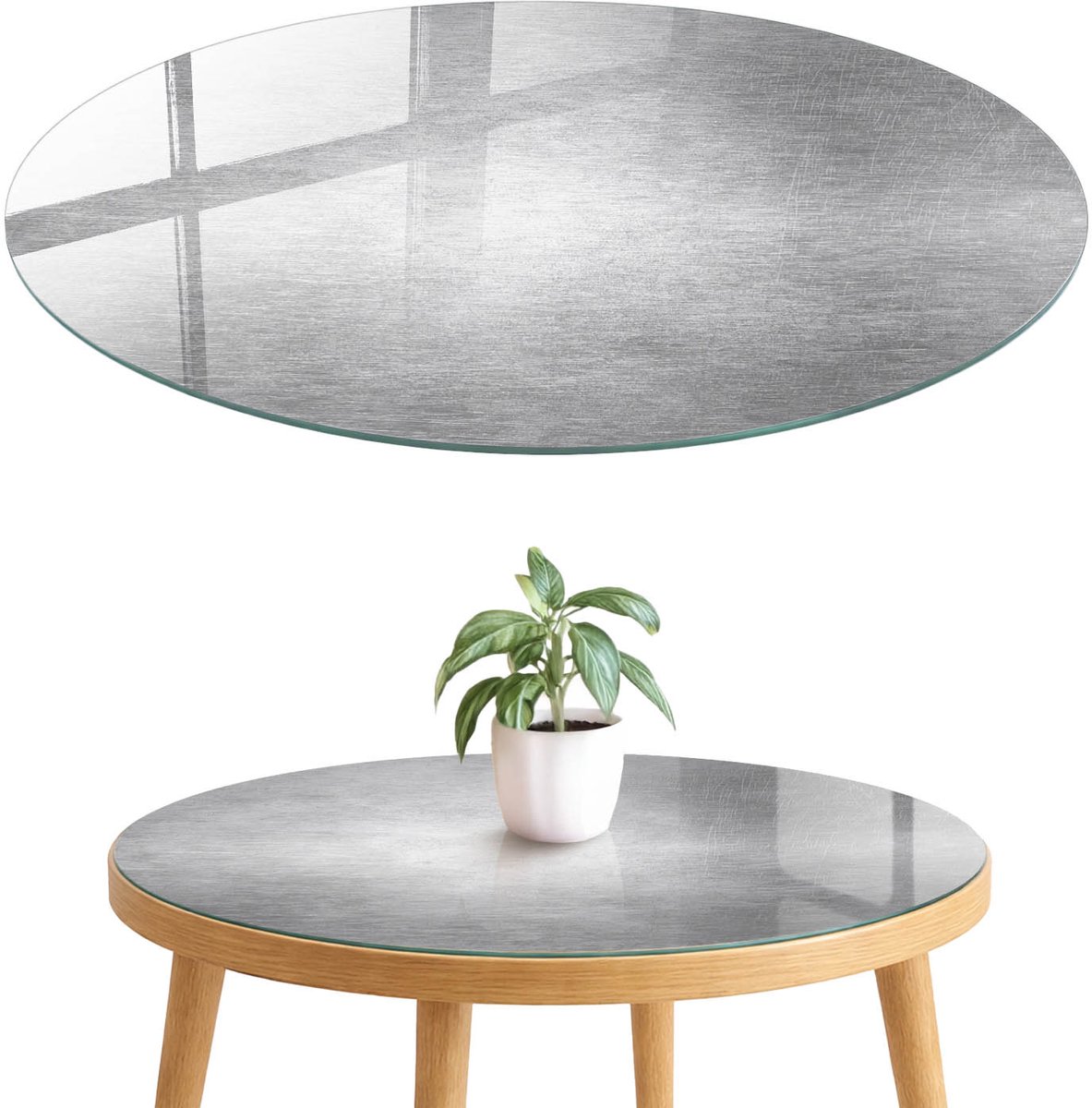 ArtPrintCave Metaalglans Glazen Tafelblad fi70 cm - Tafelblad Rond - Grijs Keukentafel - Texturen Tafelblad Glas