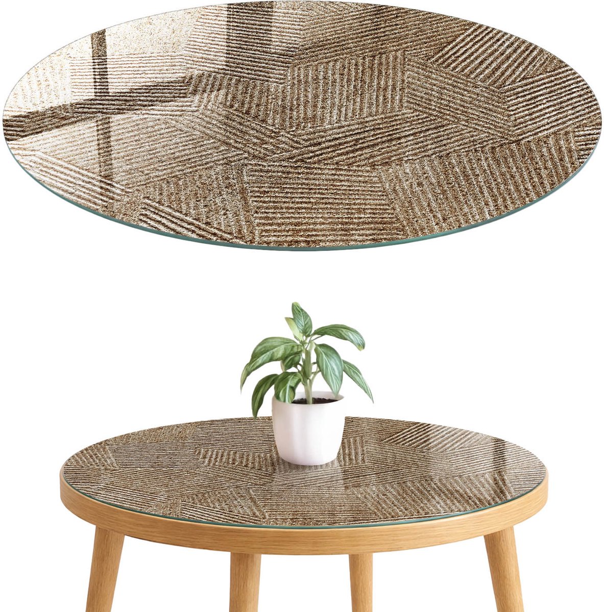 ArtPrintCave Geometrische abstractie Glazen Tafelblad fi70 cm - Tafelblad Rond - Beige Keukentafel - Achtergronden en patronen Eettafel Met Glasplaat
