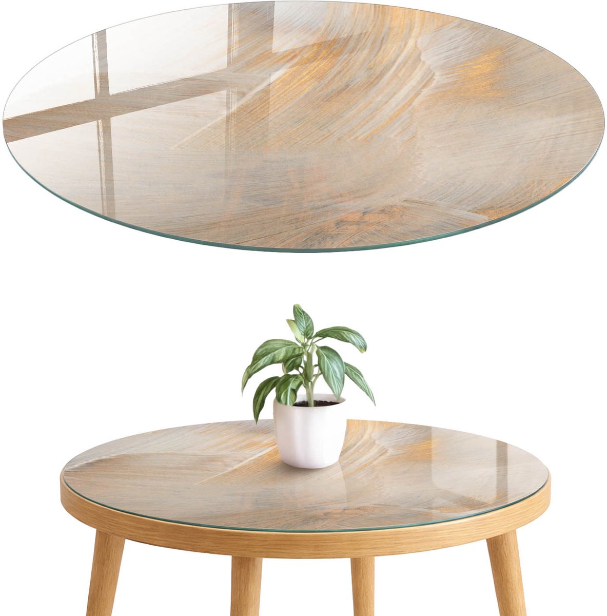 ArtPrintCave Warme abstracties Glazen Tafelblad fi70 cm - Tafelblad Rond - Beige Keukentafel - Abstractie Glazen Eettafel