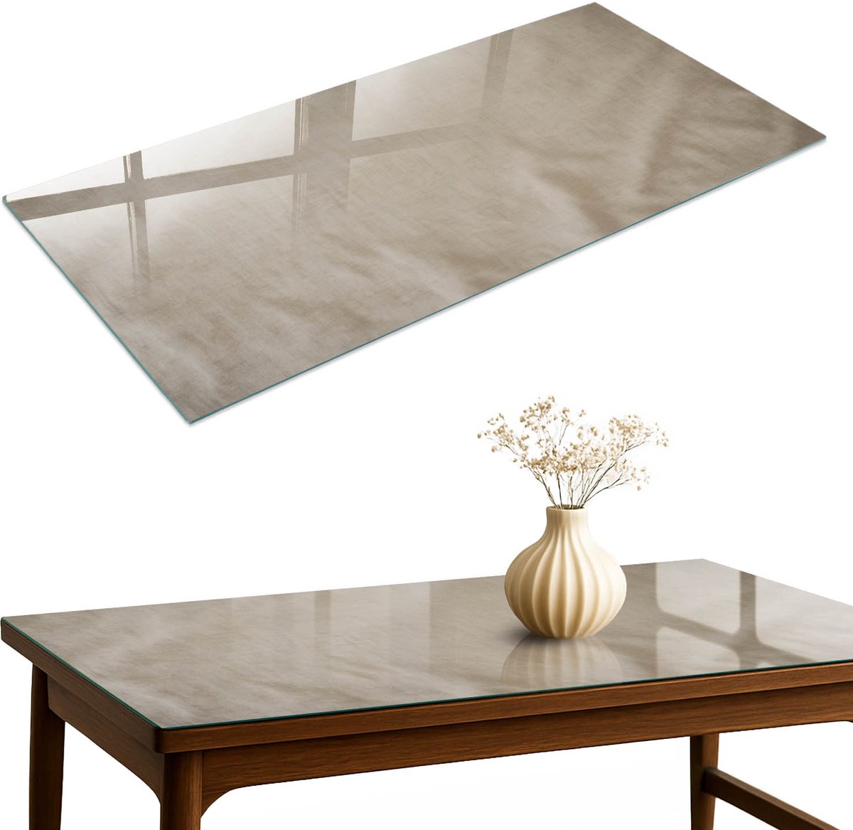 ArtPrintCave Stille elegantie Glazen Tafelblad 120x60 cm - Tafelblad Rechthoek - Beige Glazen Eettafel - Texturen Tafelblad Glas