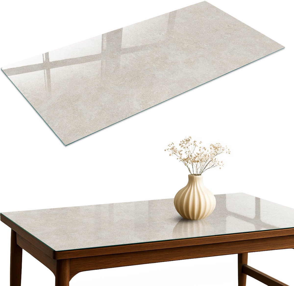 ArtPrintCave Neutrale elegantie Glazen Tafelblad 120x60 cm - Tafelblad Rechthoek - Beige Tafelblad Glas - Texturen Keukentafel