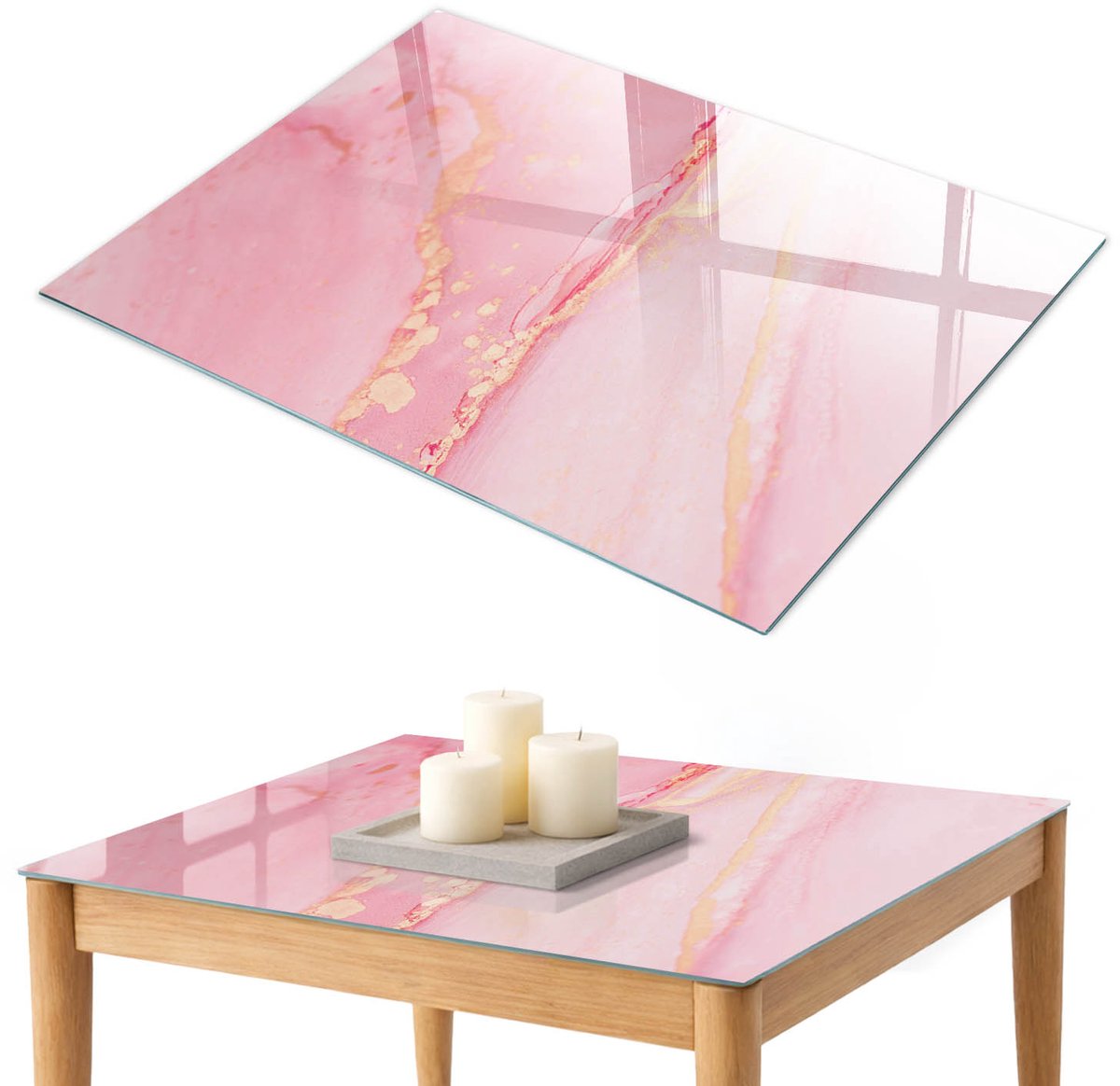 ArtPrintCave Roze abstractie Glazen Tafelblad 100x70 cm - Tafelblad Rechthoek - Roze Eettafel Met Glasplaat - Abstractie Bureaublad