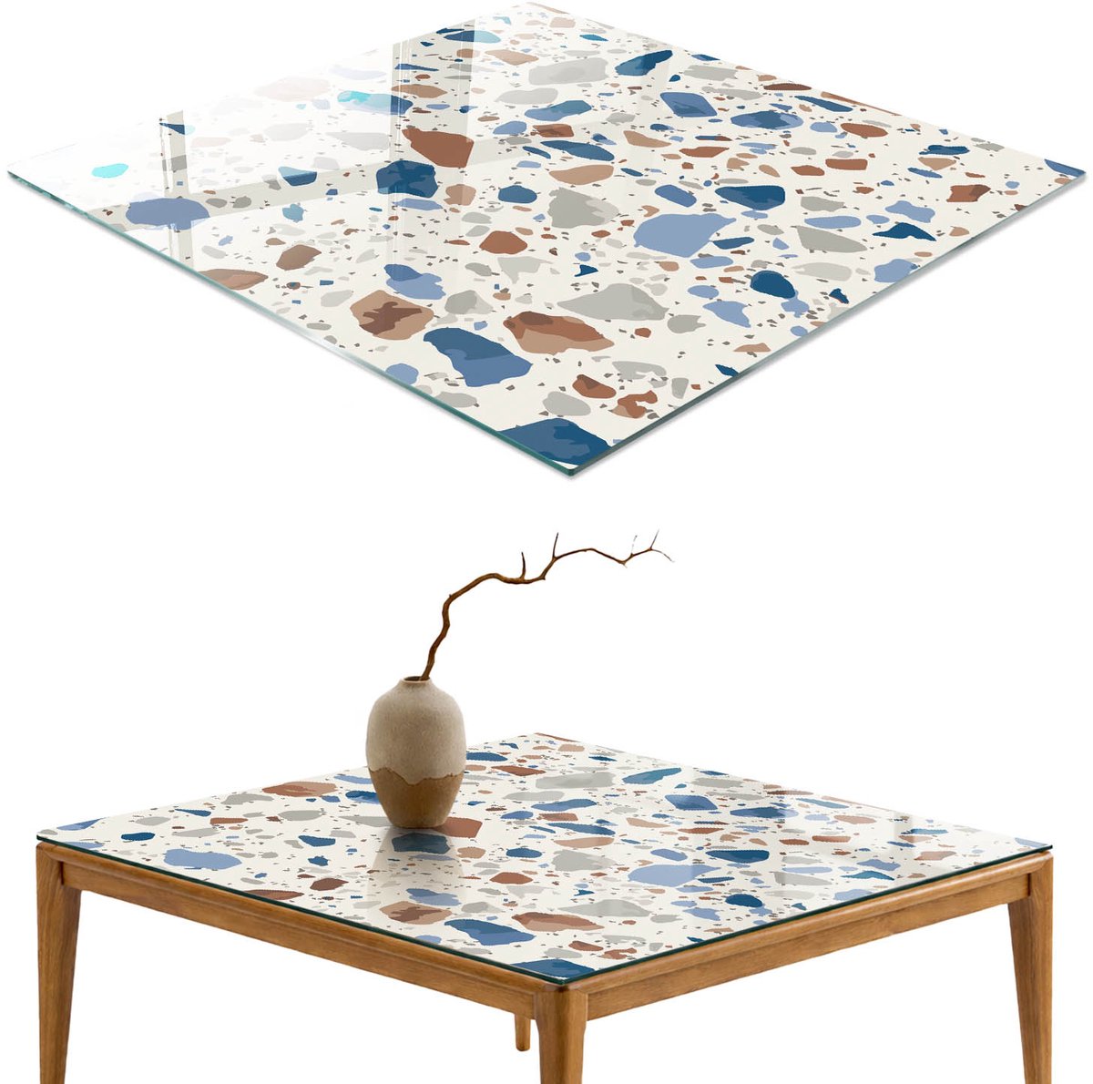 ArtPrintCave Mozaïek van steen Glazen Tafelblad 60x60 cm - Tafelblad Rechthoek - Grijs Keukentafel - Texturen Glazen Eettafel