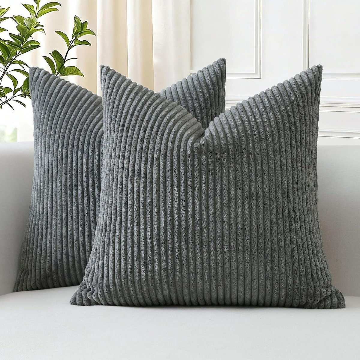 Set van 2 Corduroy Kussenhoezen voor Sofa, Decoratieve Kussens, Grijze Kussenslopen (45 x 45 cm) voor Woonkamer en Slaapkamer Decoratie