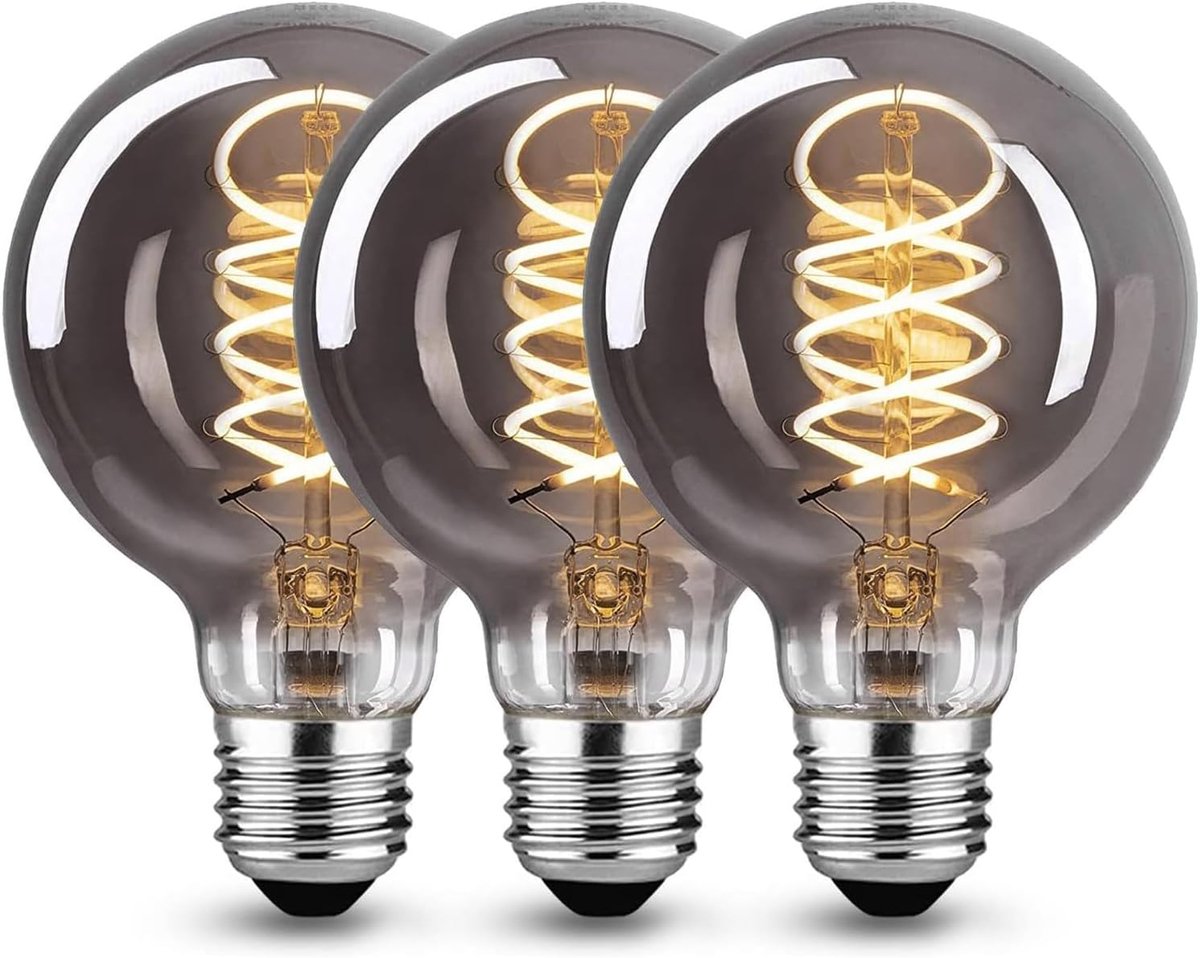 Lamp E27 4W Dimbaar Vintage Edison Gloeilamp G80 - Rookgrijs, 3 stuks | Amberkleurig glas, Spiraalvormige LED-filament, warm wit licht, Retro design,decoratief, Ideaal voor thuis, café of bar