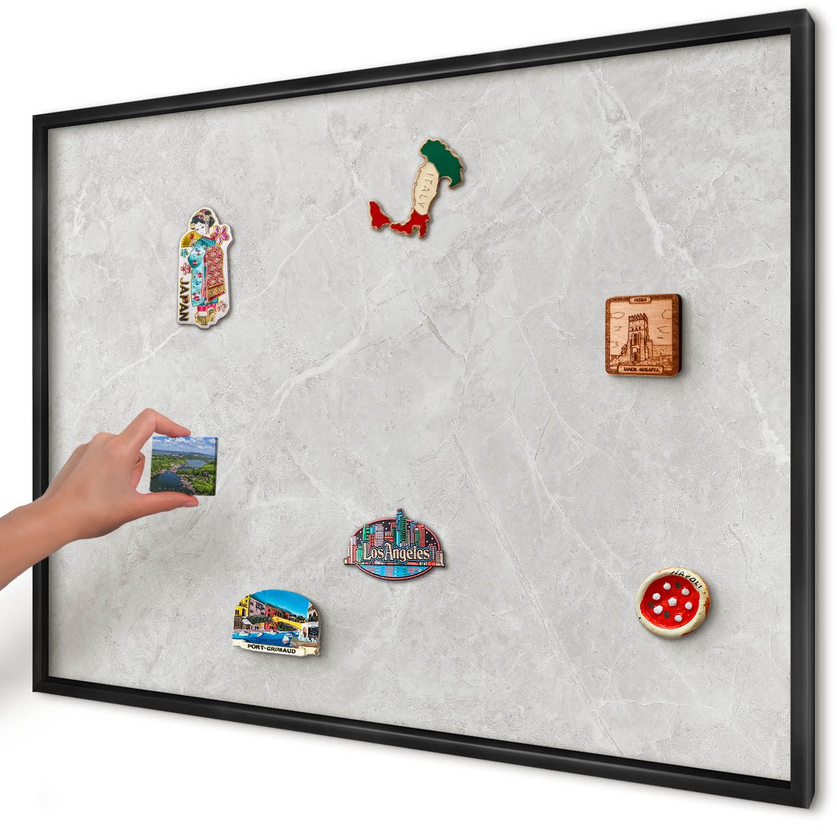 Artprintcave Grijs Magneetbord mit Zwart Frame - 100x70 cm - Grijs Marmer Memobord Keuken - Minimalist Magnetisch Bord Voor Magneten - Texturen