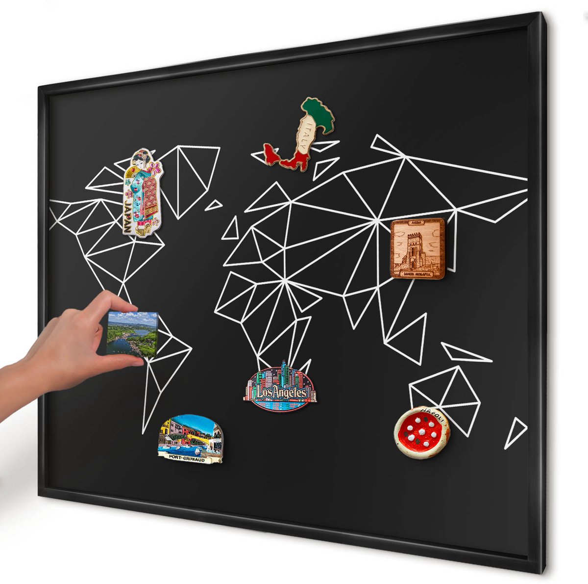 Artprintcave Zwart Magneetbord mit Zwart Frame - 80x60 cm - Wereldkaart Magnetisch Bord - Geometrische Magneetbord Voor Keuken - Geometrie