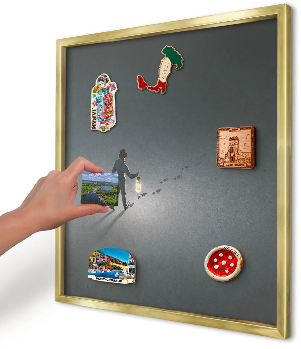 Artprintcave Grijs Magneetbord mit Gouden Frame - 50x50 cm - Nachtwandeling Magneetbord Voor Foto's - Abstract Bord Voor Magneten - Deel