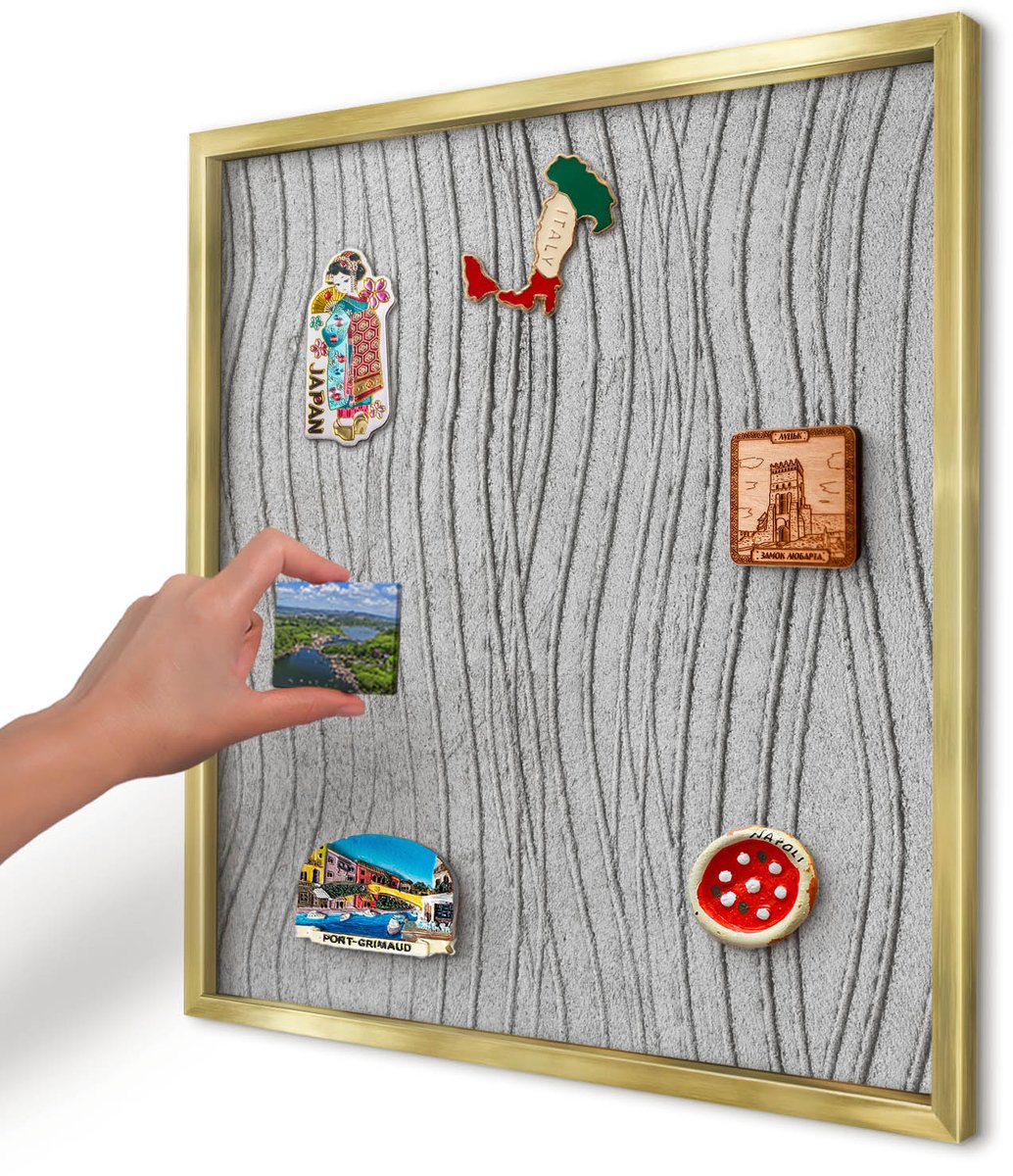 Artprintcave Grijs Magneetbord mit Gouden Frame - 50x50 cm - Grijze Golven Magnetisch Bord - Minimalist Bord Voor Magneten - Texturen