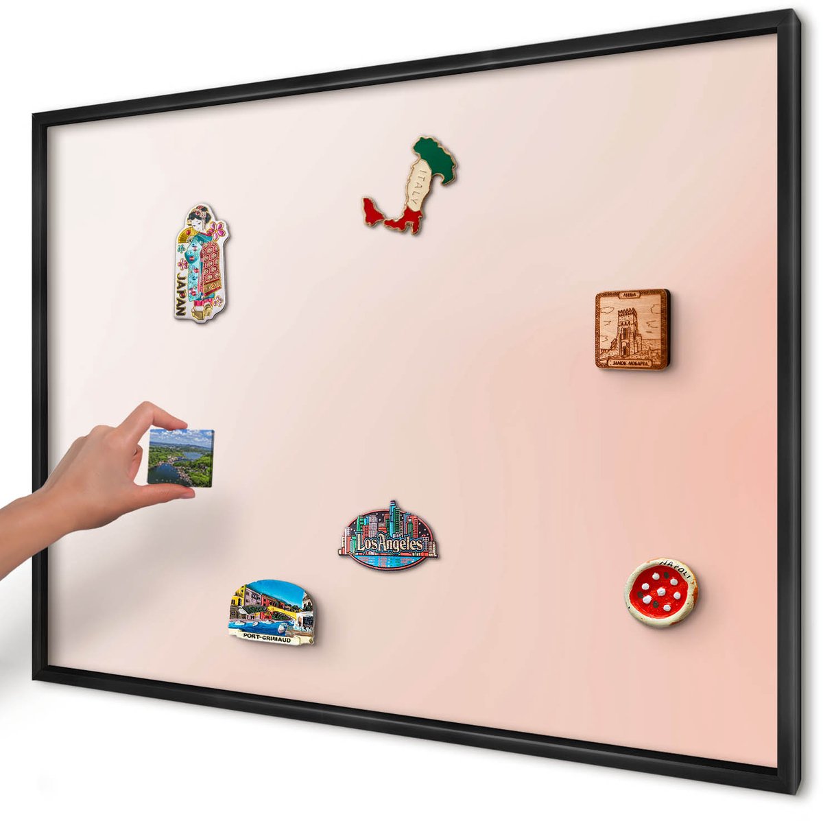 Artprintcave Beige Magneetbord mit Zwart Frame - 100x70 cm - Pastel Charm Memobord Keuken - Minimalist Magneetbord Voor Foto's - Achtergronden En Patronen