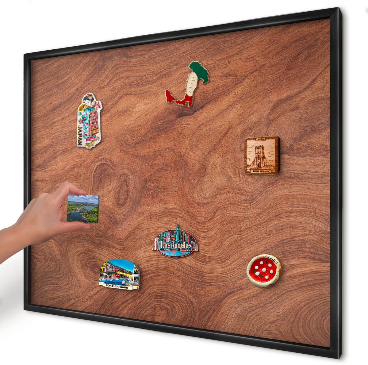 Artprintcave Bruin Magneetbord mit Zwart Frame - 80x60 cm - Houtnerf Magneetbord Voor Keuken - Rustiek Magnetisch Bord - Texturen